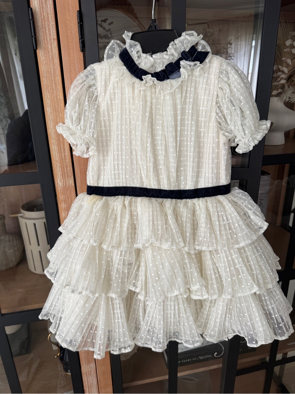 Janie & Jack dress velvet bow ruffle collar tulle tiered puff sleeve toddlergirl